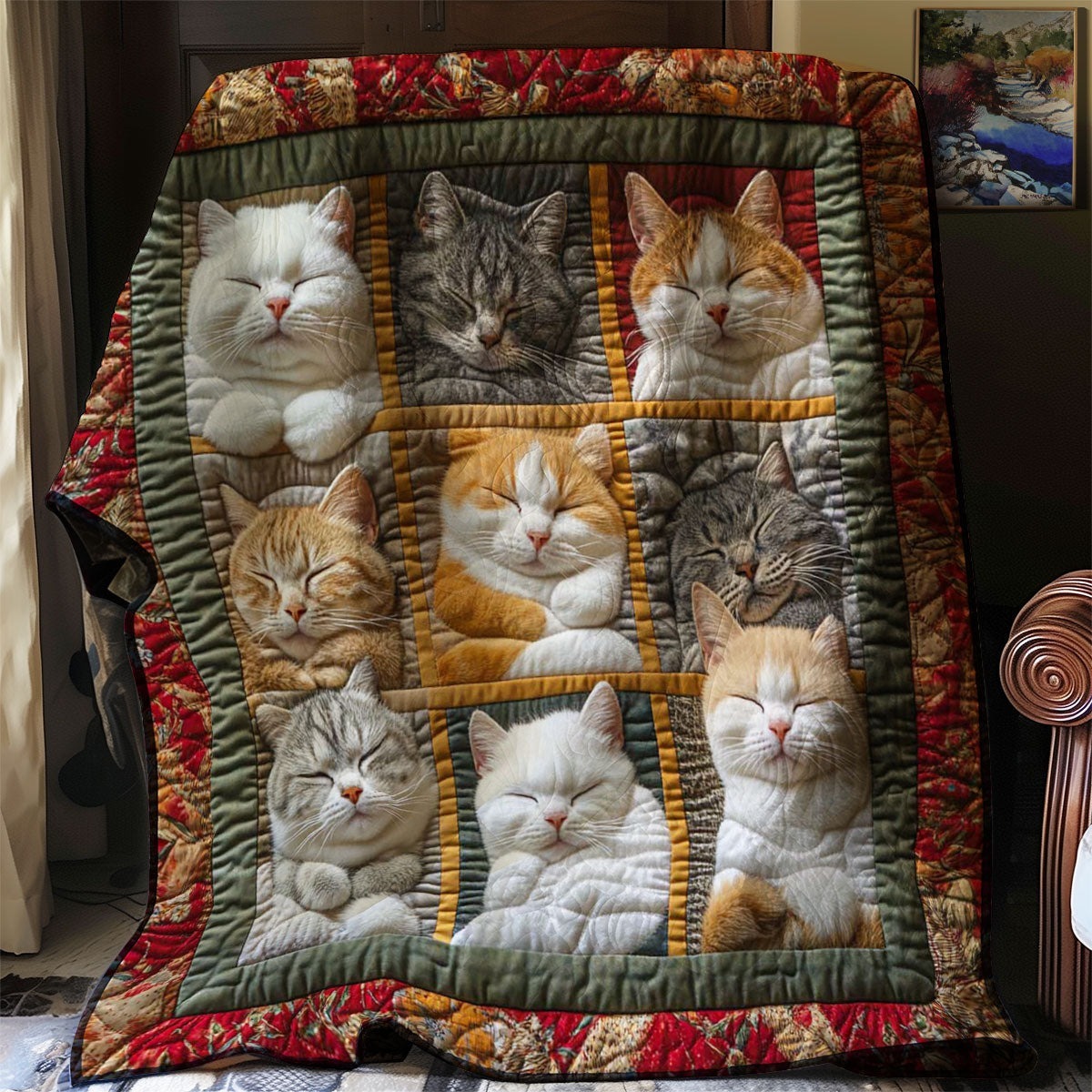 Cat Sleeping Quilt Blanket Cute Kitten Throw Blanket Best Gifts For Cat Lovers