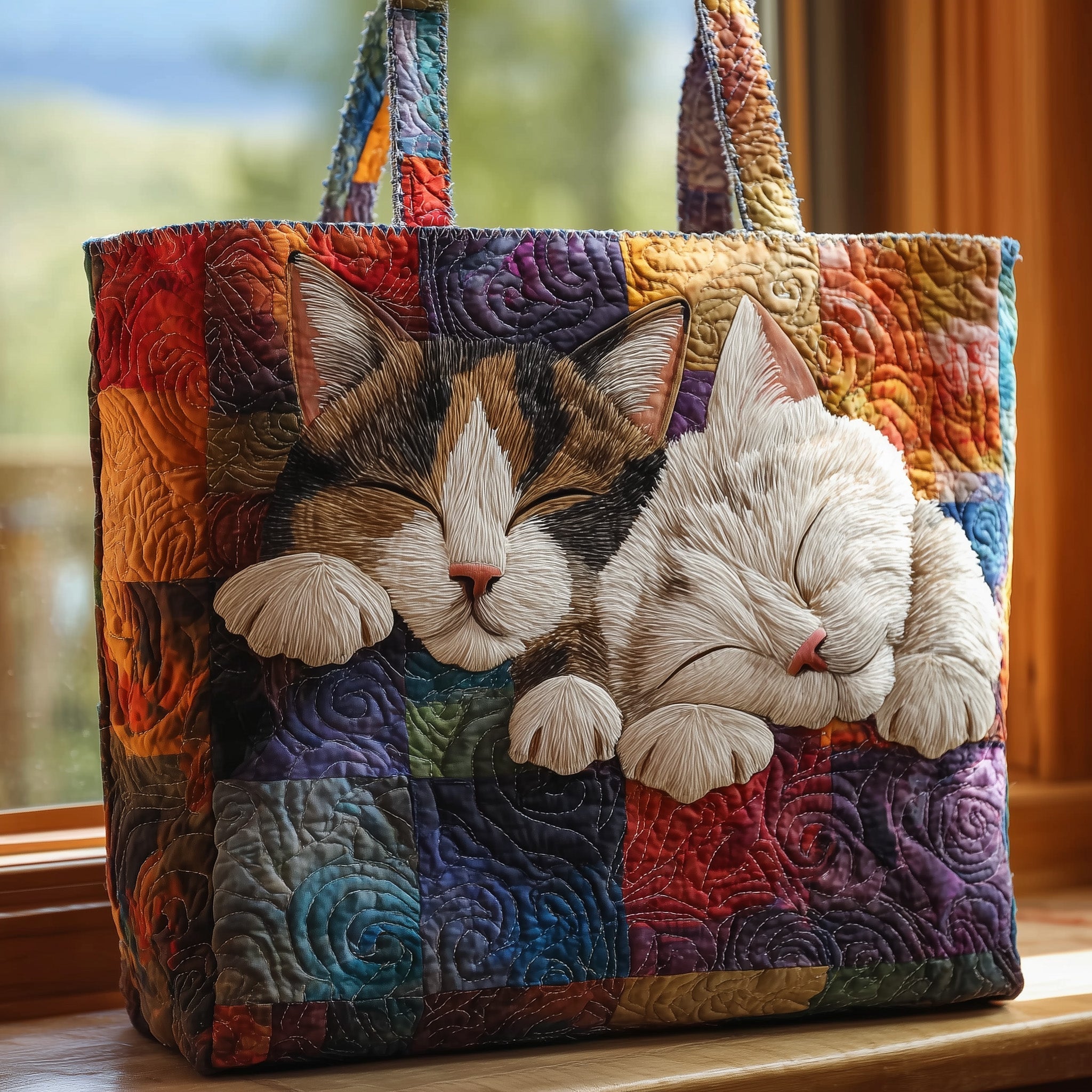 Cat Sleeping Quilted Tote Bag Best Handbag For Everyday Use Cat Lover Gifts For Her