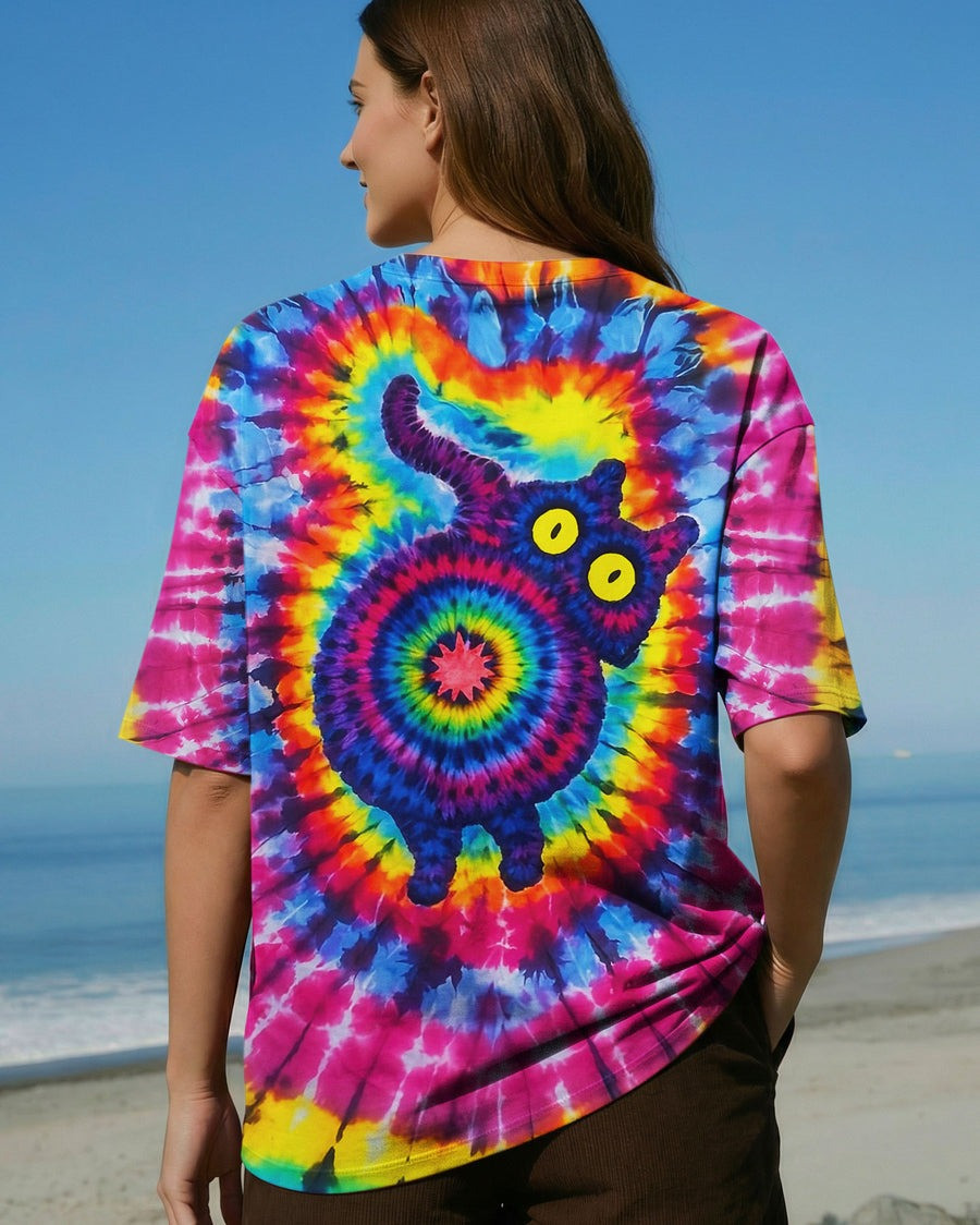 Cat Tie Dye Shirt Funny Animal Colorful T-Shirt Cat Lovers Gifts For Her - Image 2