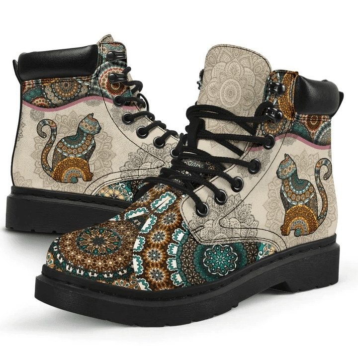 Cat Vintage Mandala Boots Bohemian Women's Boots Hippie Themed Gifts For Cat Lovers