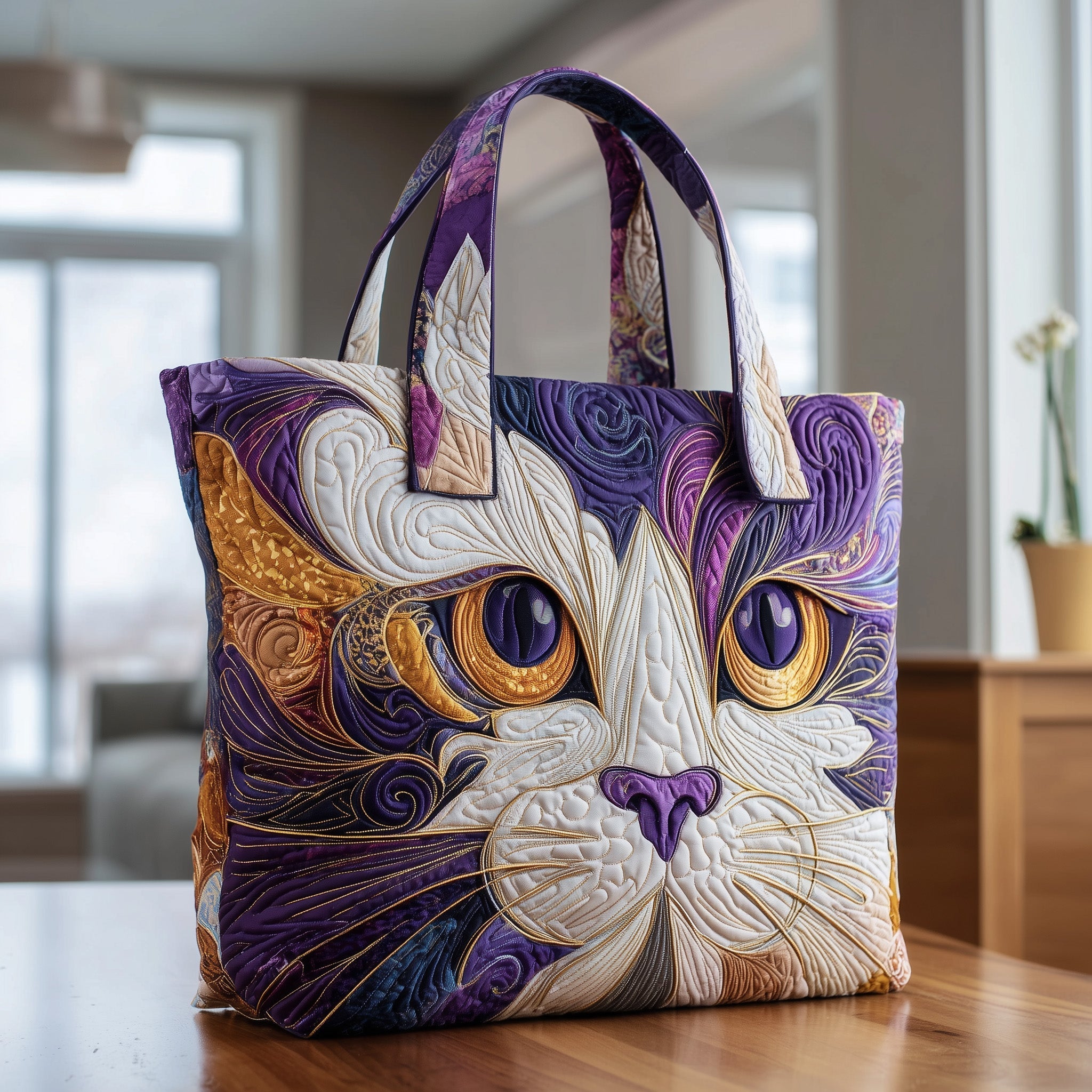 Catitude Quilted Tote Bag Trendy Bags For Women Gifts For People Who Love Cats
