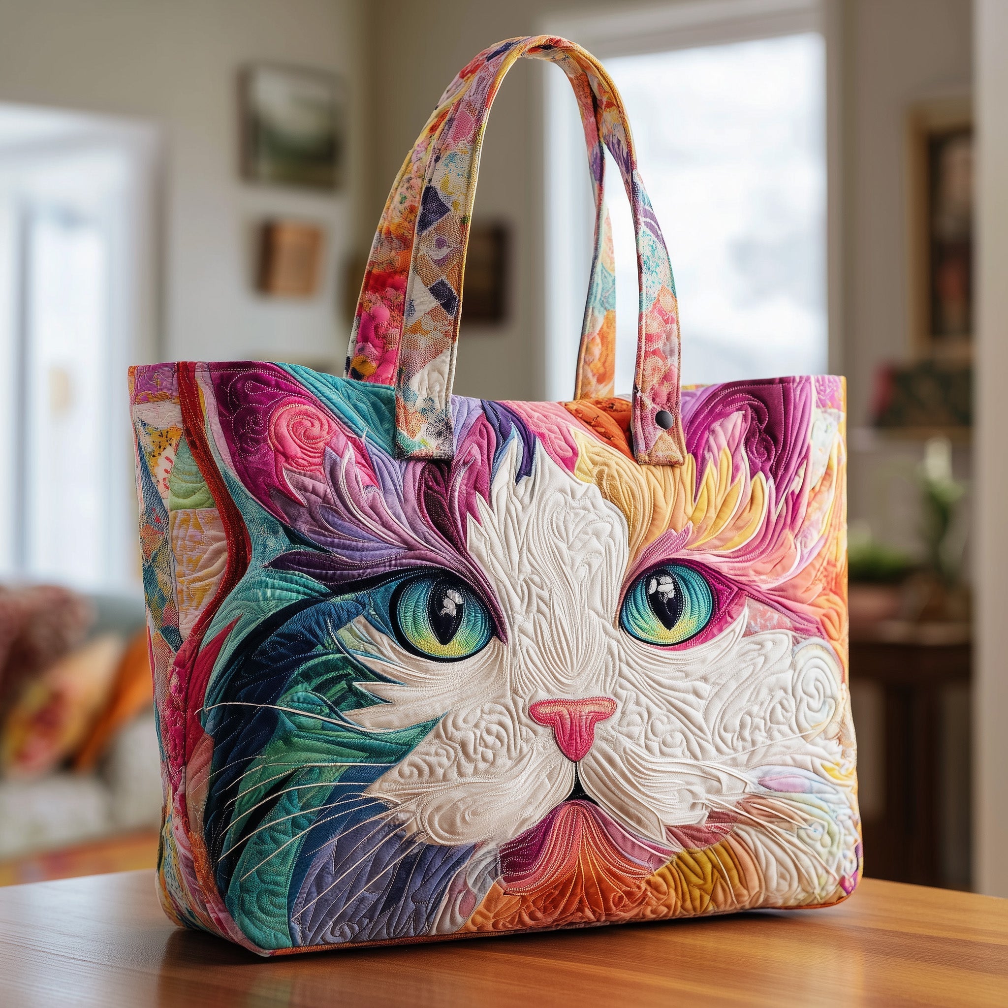 Catitude Quilted Tote Bag Trendy Shoulder Bags Cute Gifts For Cat Lovers