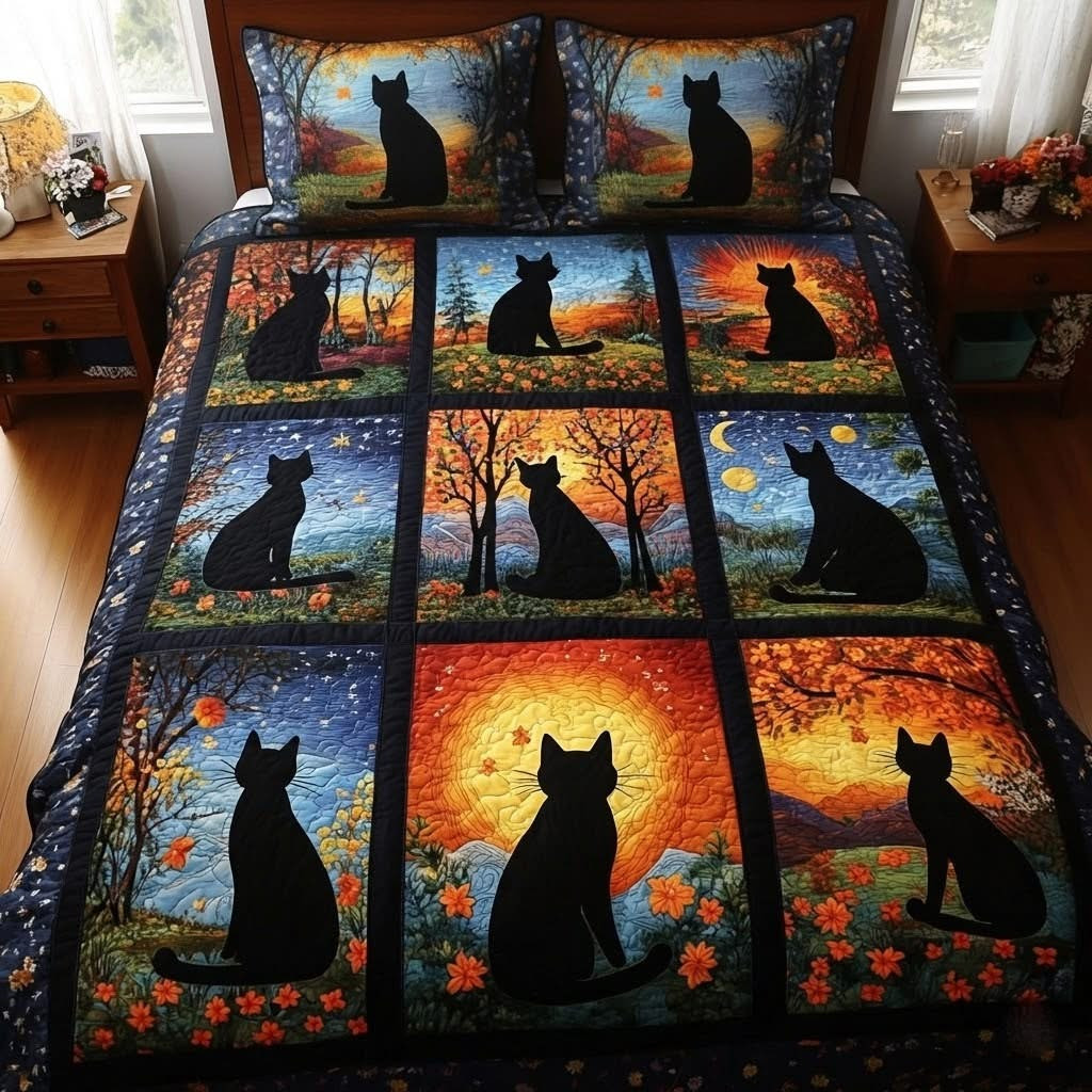 Cats Cozy Bedding Set Mystical Night Sky Bed Sheet Set Bedroom Decor Gifts For Cat Lovers