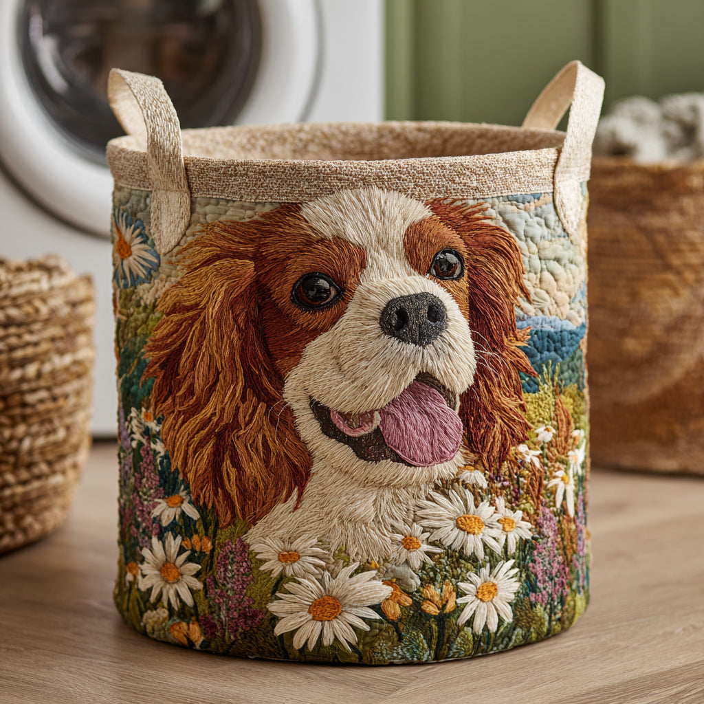 Cavalier Bloom Laundry Basket Cute Family Fabric Basket Laundry Gifts For Dog Pet Owners