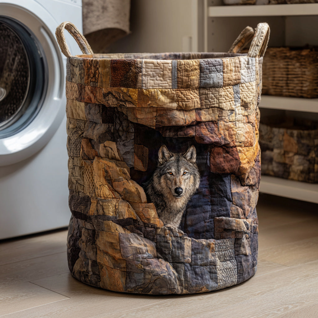 Cave Wolf Guardian Laundry Basket Family Modern Laundry Hamper Best Gifts For Wolf Lovers