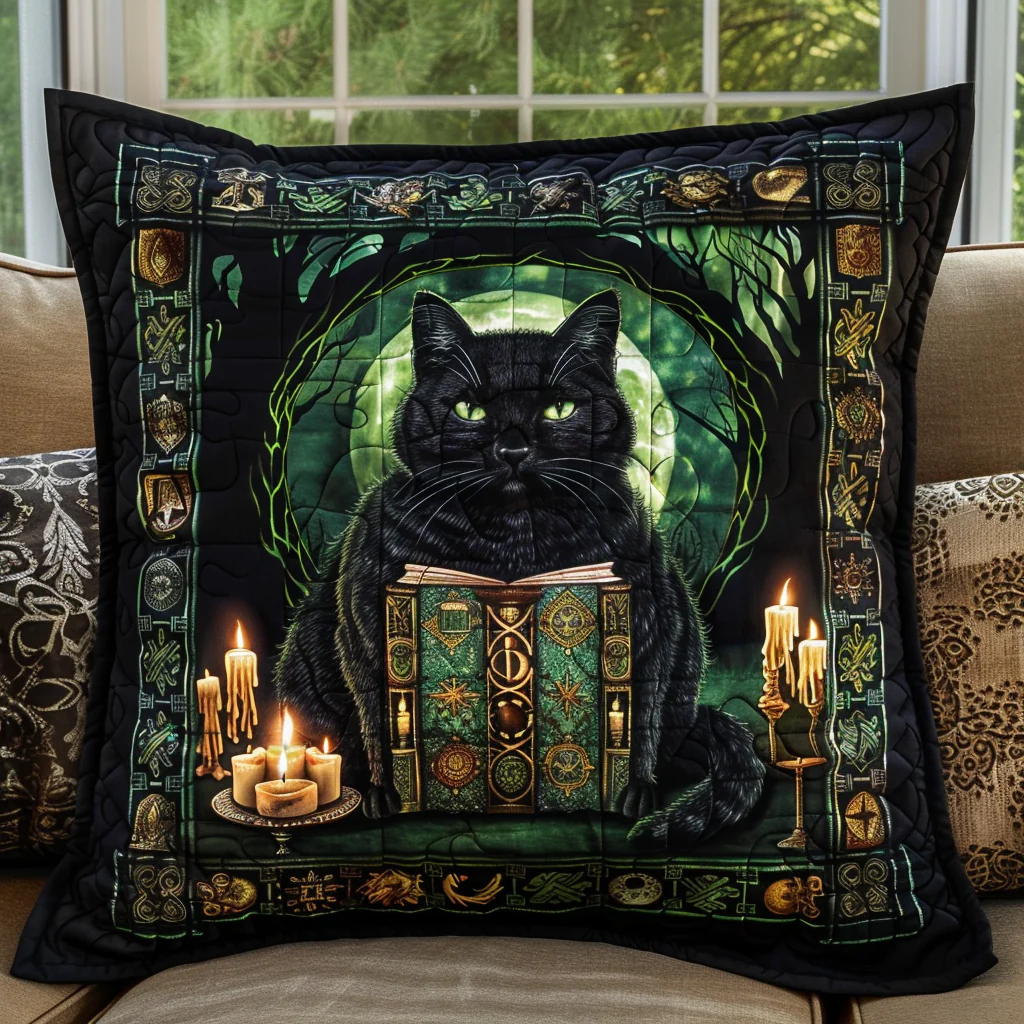 Celtic Black Cat Quilted Pillow Case Pillow Protector Covers Gift For Cat Lover