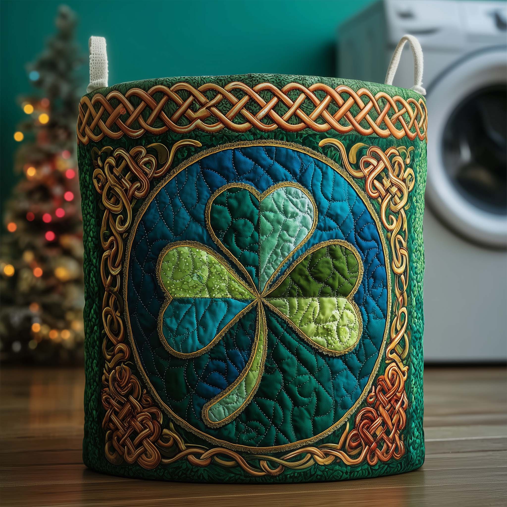 Celtic Clover Quilted Laundry Basket Irish Holiday Laundry Hamper St Patrick's Day Gifts