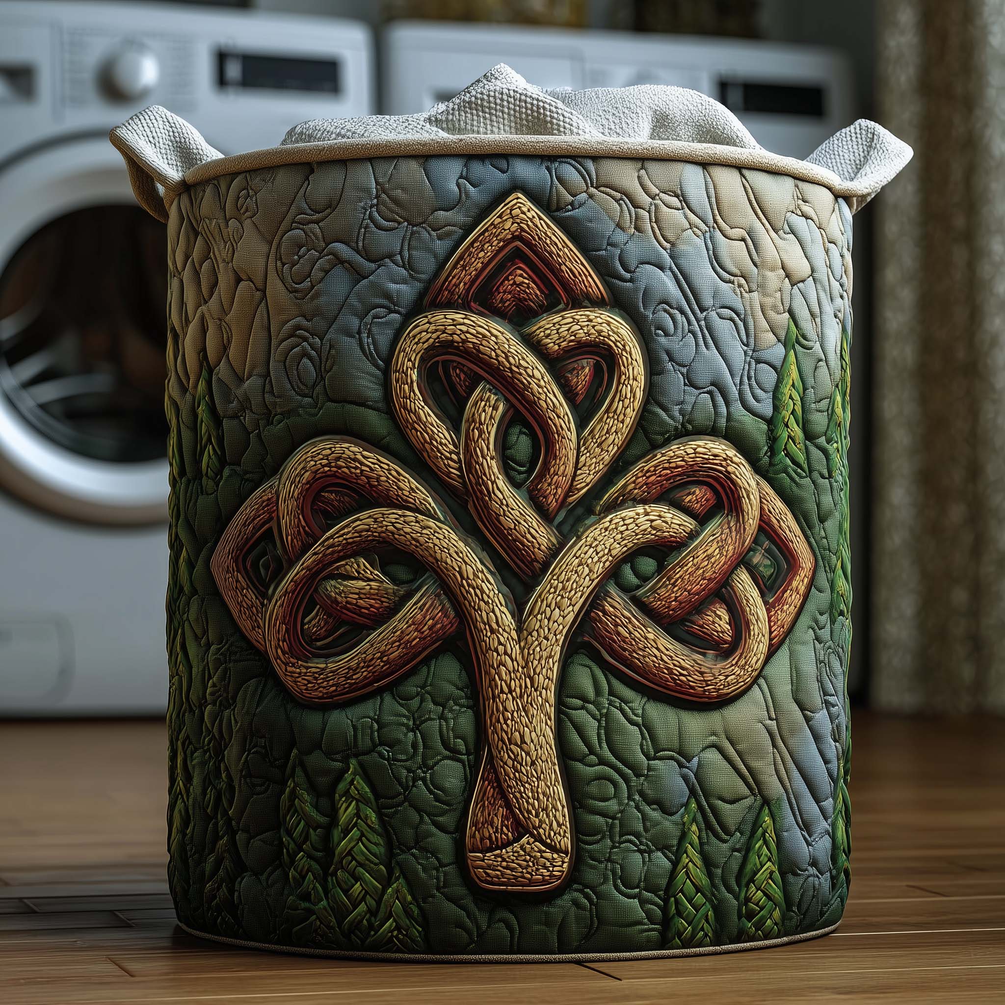 Celtic Clover Quilted Laundry Basket St Patrick's Day Hamper Basket Gifts For Irish