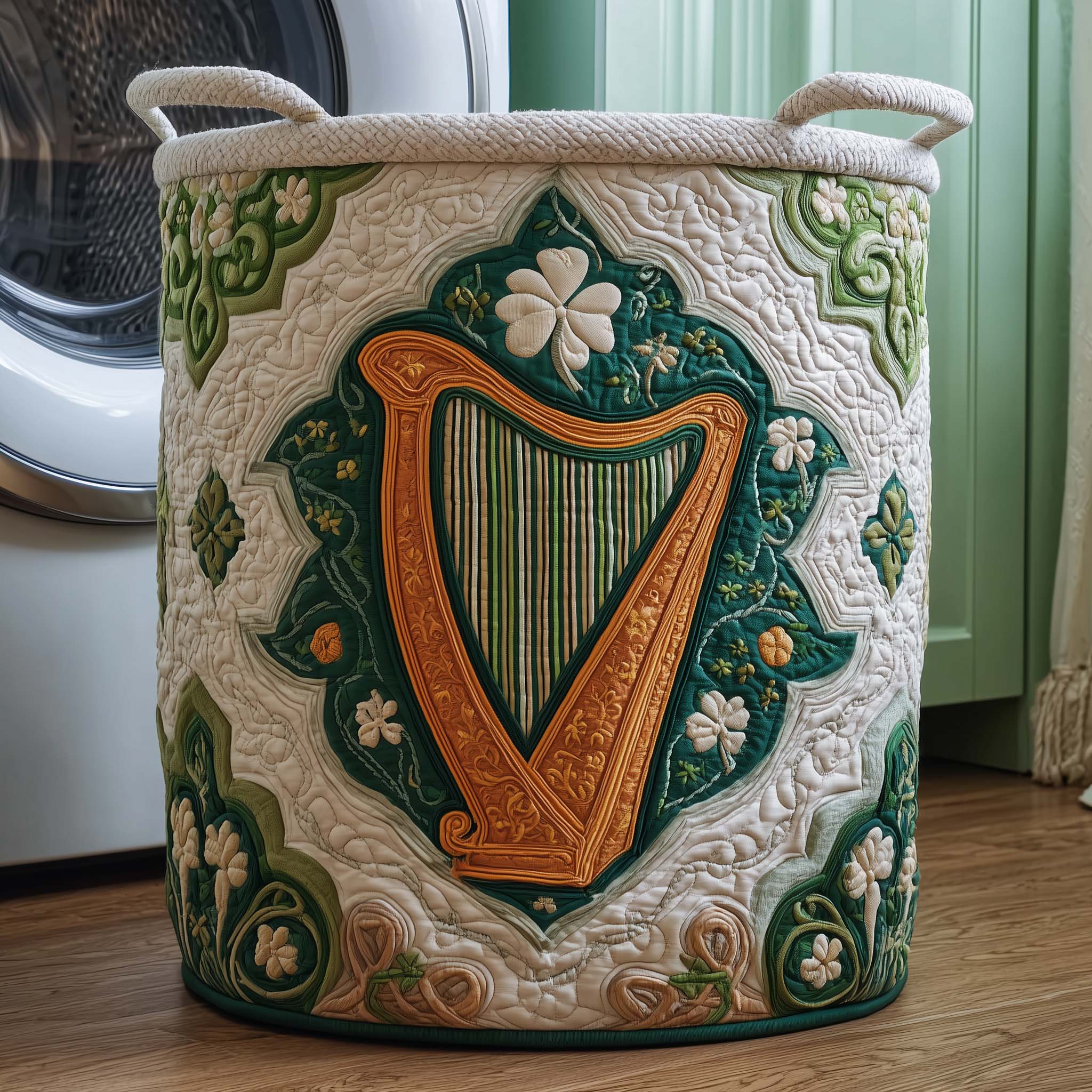Celtic Harp Quilted Laundry Basket Unique Laundry Hamper St Patrick's Day Gifts Ideas