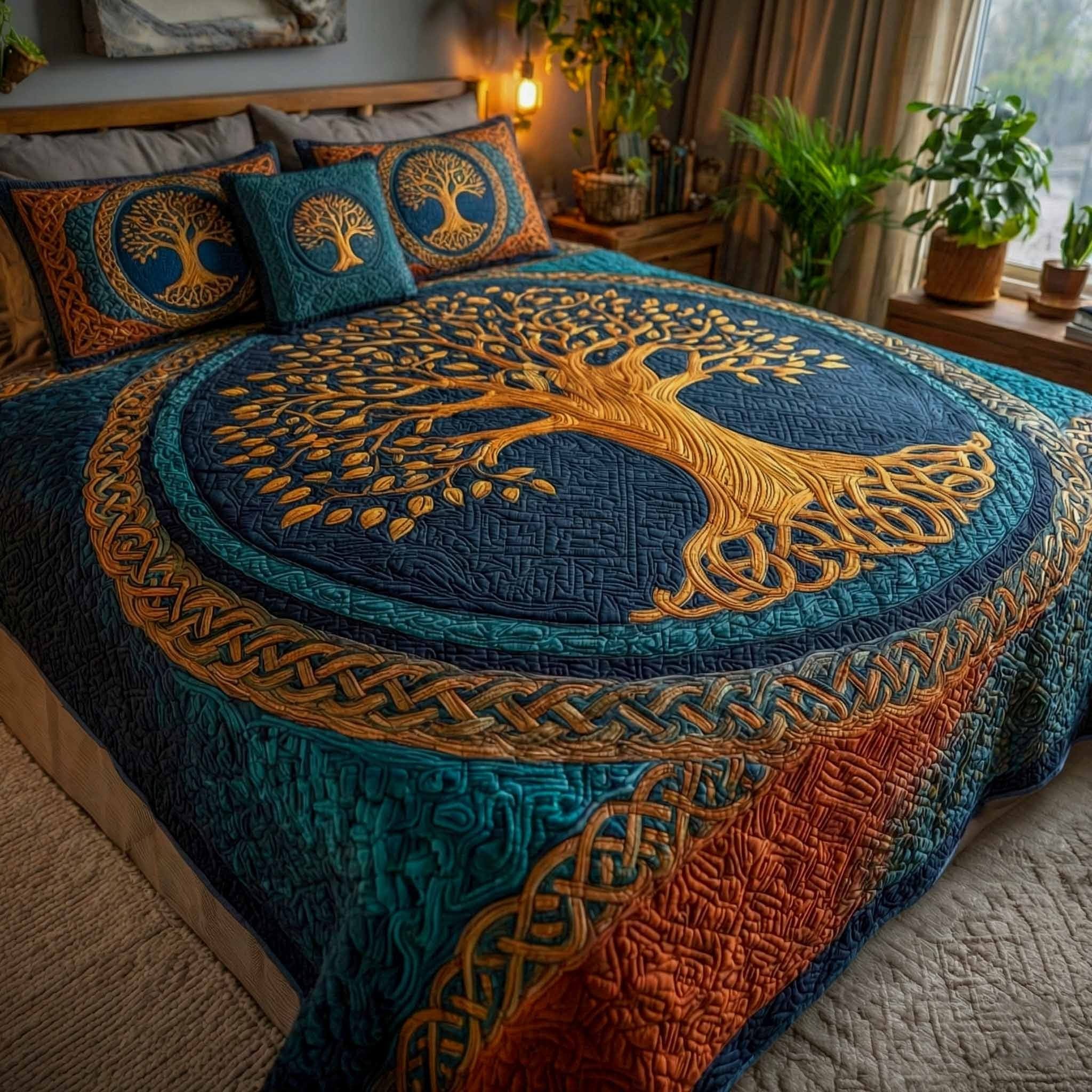 Celtic Roots Quilted Bedding Set Mythical Duvet Cover Set Tree Of Life Gifts Ideas