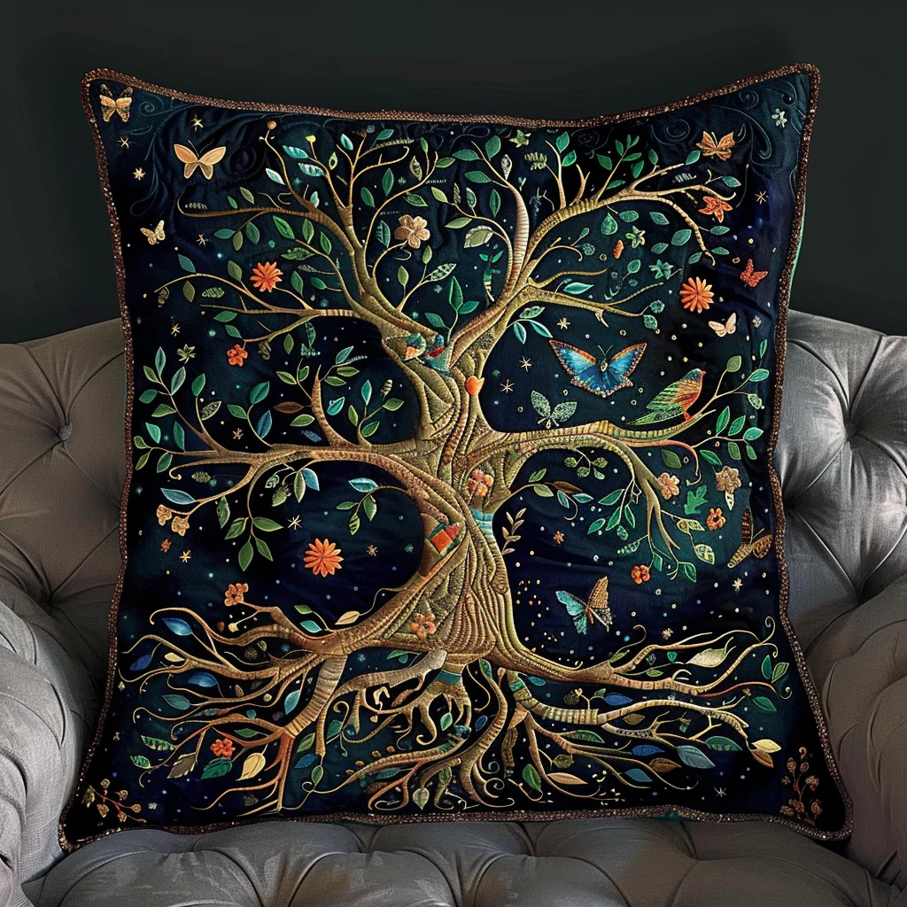 Celtic Roots Quilted Pillow Case Butterfly And Floral Home Decor Gift For Him