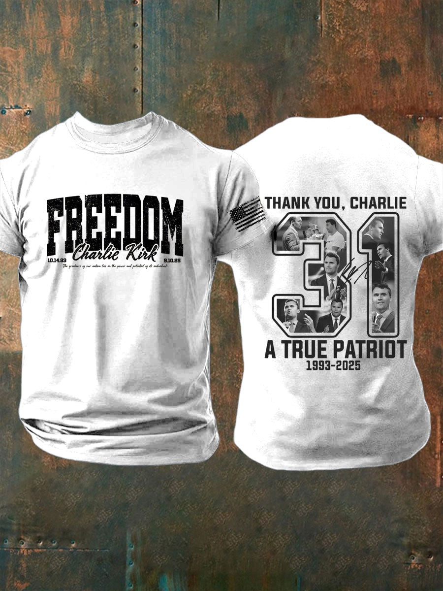 Charlie Kirk 31 Freedom Memorial Merch T-Shirt Thank You A True Patriot Shirts For Sale - Image 2