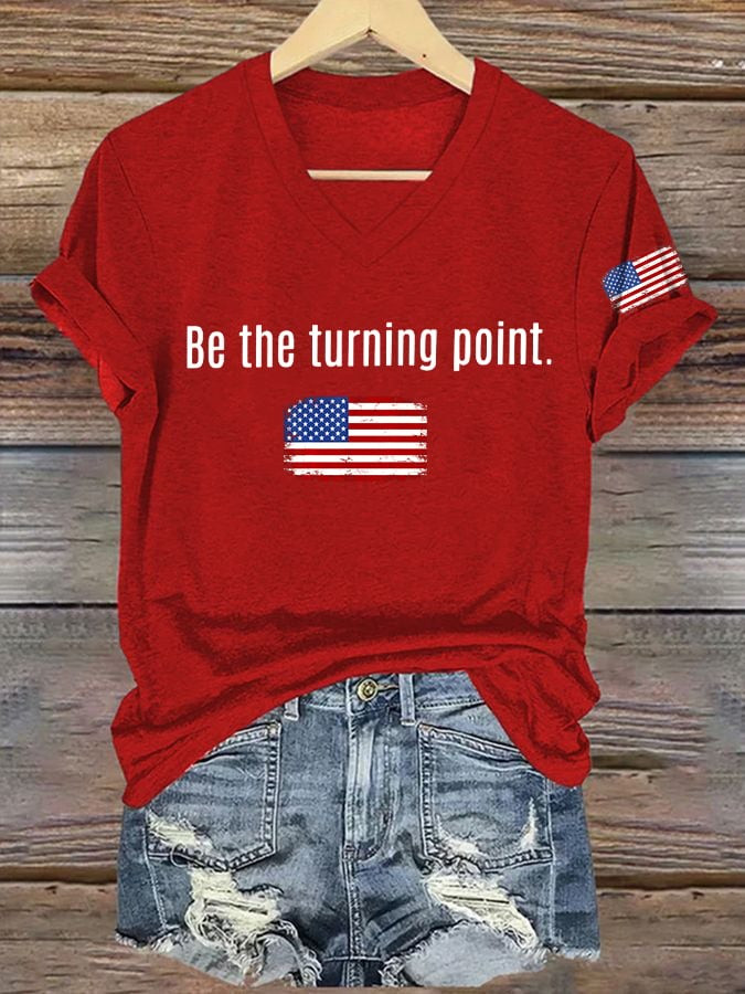 Charlie Kirk Be The Turning Point TPUSA V-Neck Shirt Women's The Charlie Kirk Show Merch - Image 2