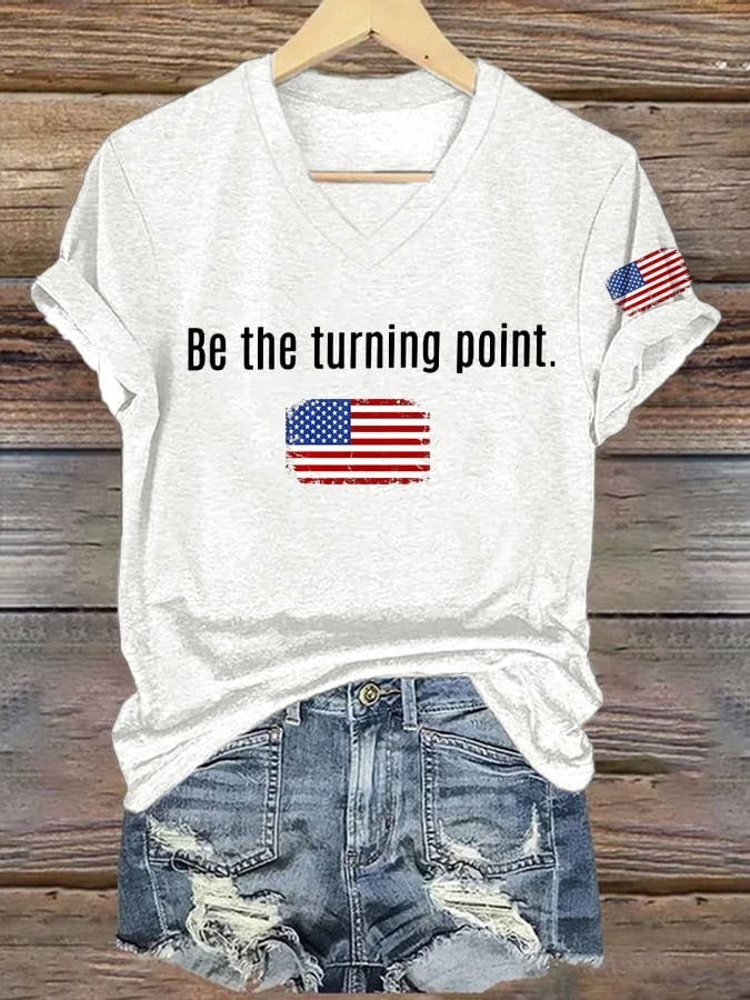 Charlie Kirk Be The Turning Point TPUSA V-Neck Shirt Women's The Charlie Kirk Show Merch - Image 3