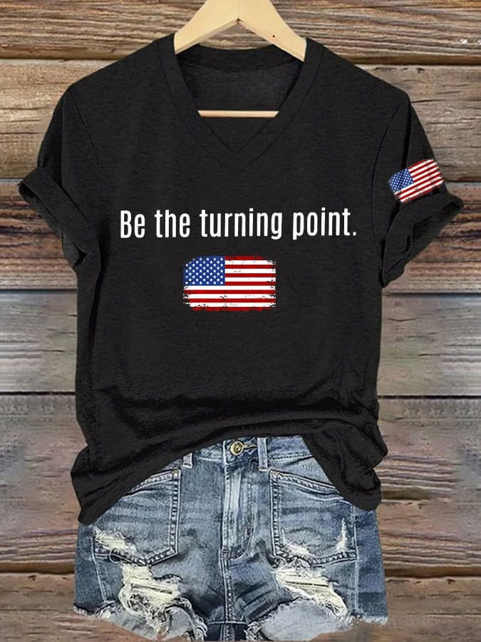 Charlie Kirk Be The Turning Point TPUSA V-Neck Shirt Women's The Charlie Kirk Show Merch