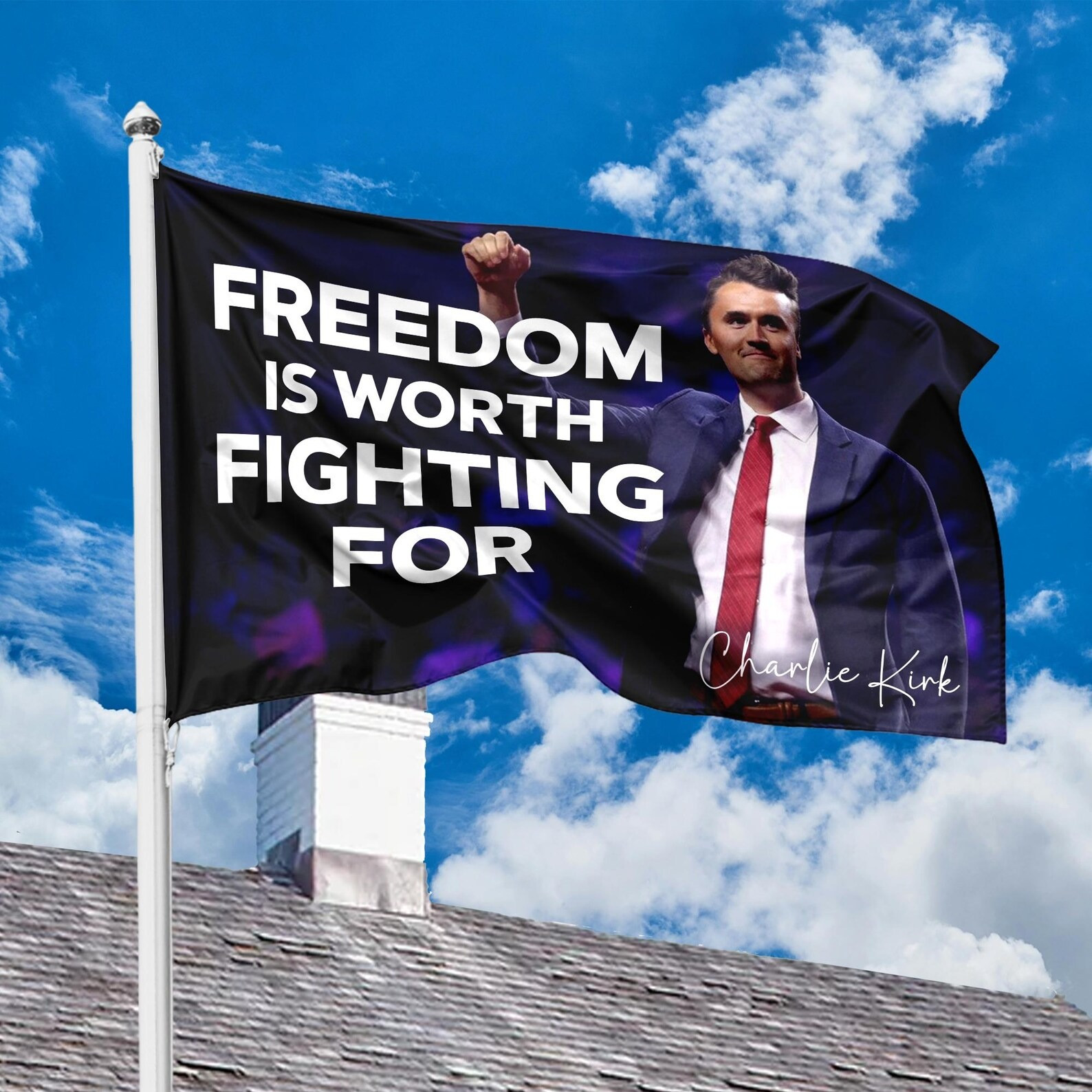 Charlie Kirk Flag Freedom Is Worth Fighting For Best Signed Charlie Kirk Flag Merchandise