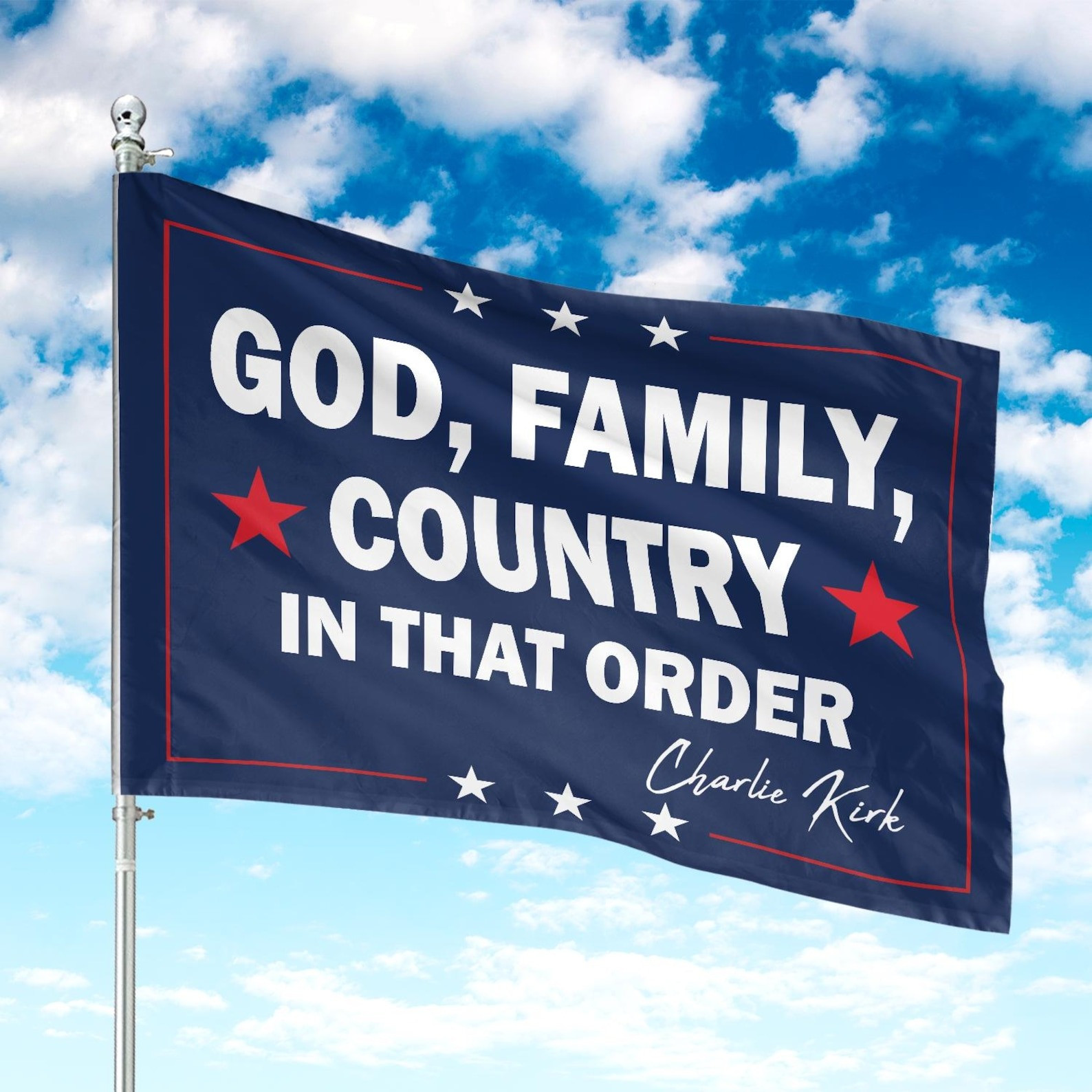 Charlie Kirk Flag God Family Country In That Order Flag Signature Banner Merchandise