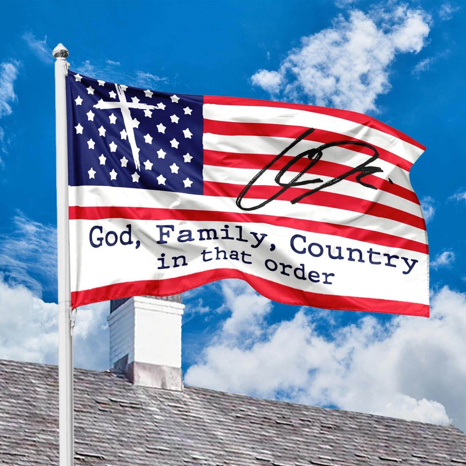 Charlie Kirk Flag Signed Signature God Family Country In That Order Memorial USA Flag Merch