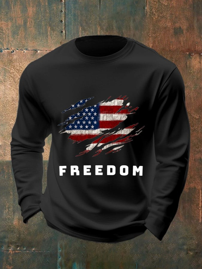Charlie Kirk Freedom American Flag Men's Long Sleeve Shirt TPUSA Memorial Merch Apparel