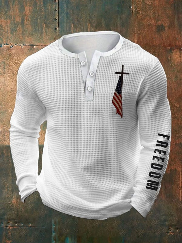 Charlie Kirk Freedom Button Long Sleeve Shirt Men's Faith Cross American Flag Memorial Merch - Image 3
