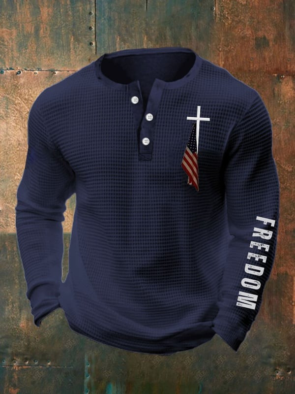 Charlie Kirk Freedom Button Long Sleeve Shirt Men's Faith Cross American Flag Memorial Merch - Image 2