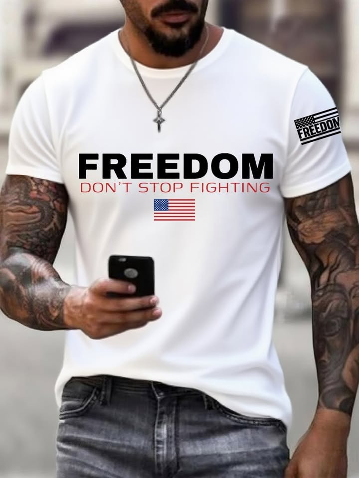 Charlie Kirk Freedom Don't Stop Fighting Men's T-Shirt Trump Support Merch Apparel