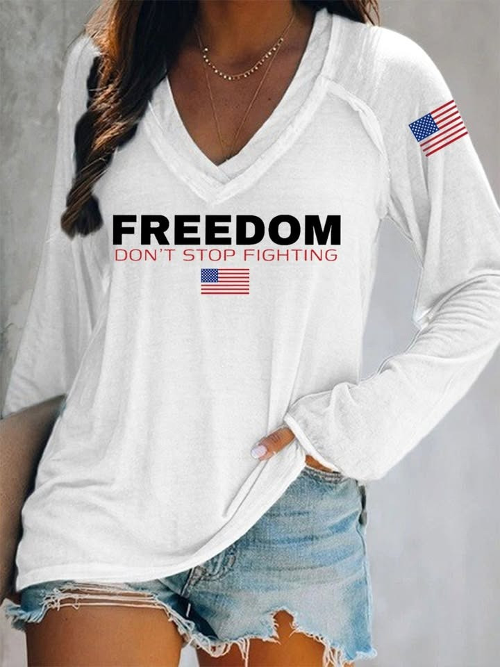 Charlie Kirk Freedom Don't Stop Fighting Women's Long Sleeve Shirt Trump Support Merch