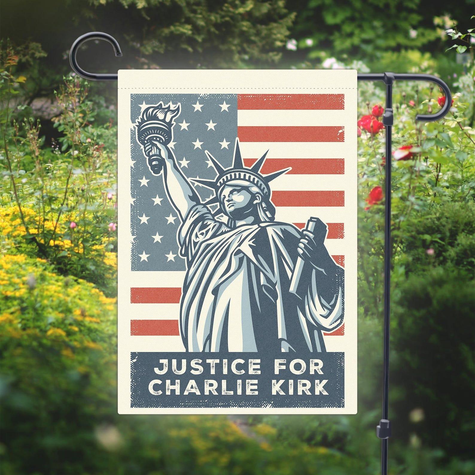 Charlie Kirk Freedom Flag Justice For Charlie Kirk Merchandise Liberty Statue Patriotic