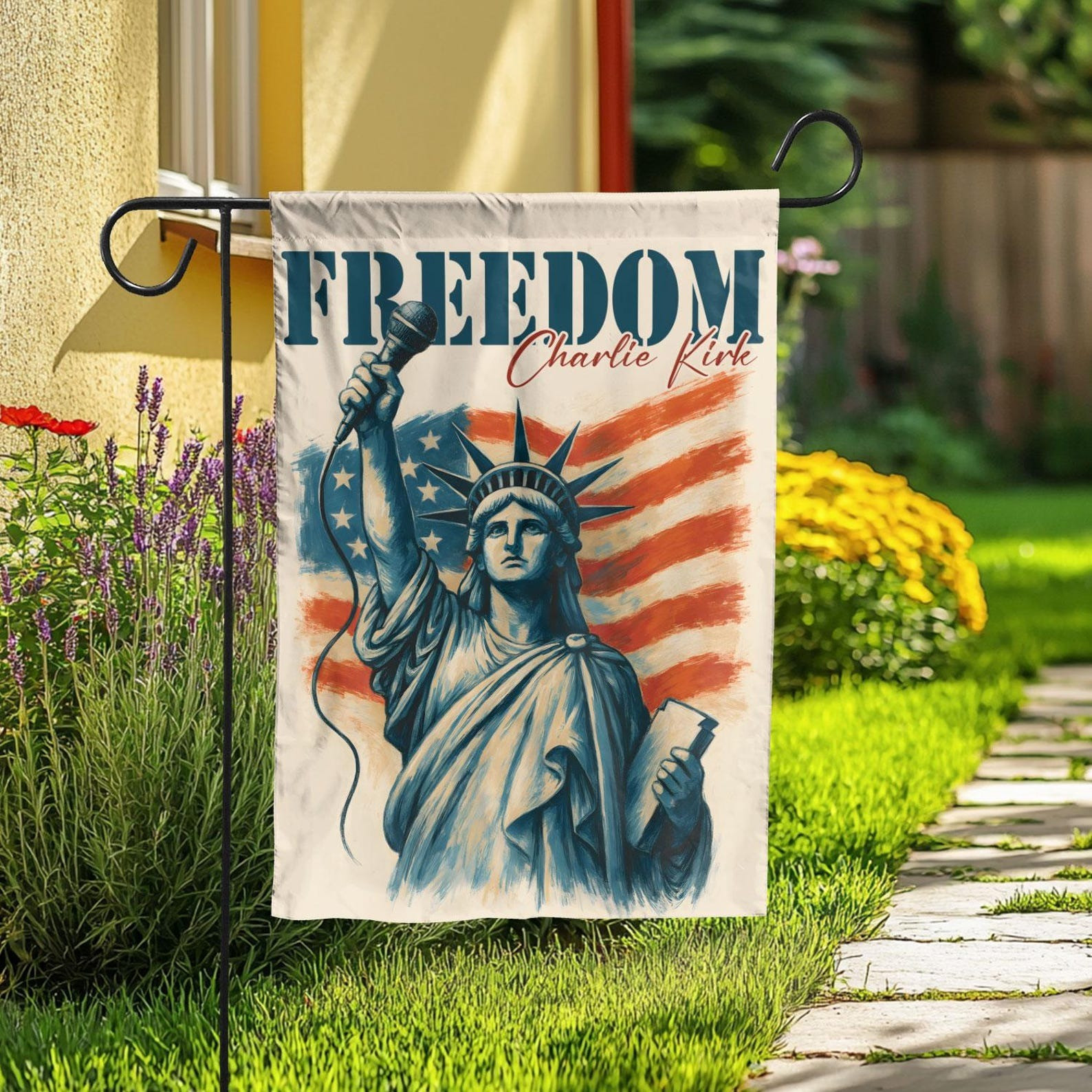 Charlie Kirk Freedom Flag Liberty Statue Freedom For Charlie Kirk Memorial Flag For Sale