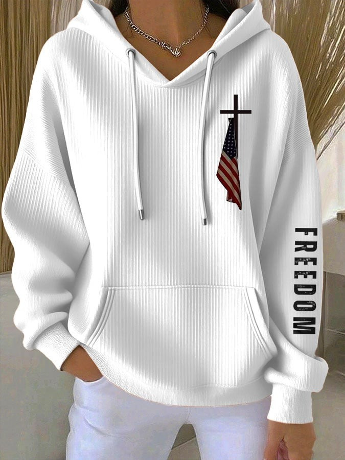 Charlie Kirk Freedom Hoodie Cross USA Flag In Loving Memory Of CK Memorial Merch Clothing - Image 2