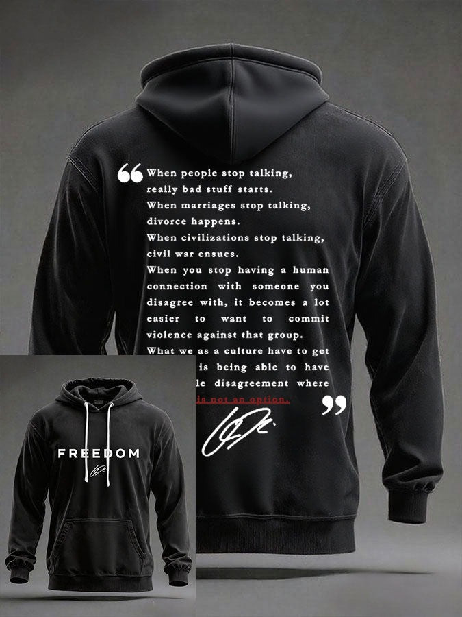 Charlie Kirk Freedom Hoodie Signed When People Stop Talking Memorial Charlie Kirk Apparel - Image 2