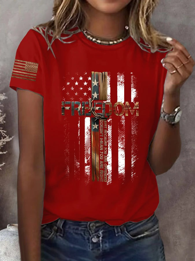 Charlie Kirk Freedom Shirt Women's Christian Cross Faith Tee Shirts Gifts For Her - Image 3