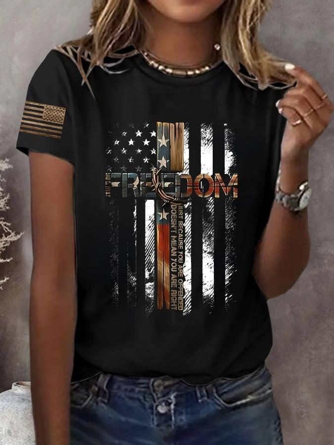Charlie Kirk Freedom Shirt Women's Christian Cross Faith Tee Shirts Gifts For Her - Image 2