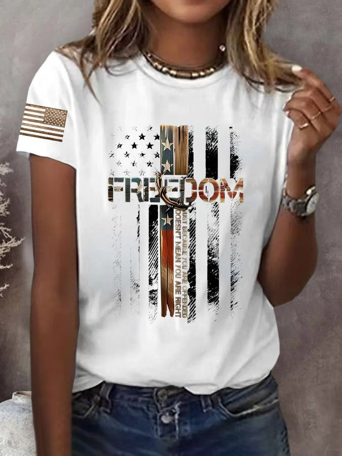 Charlie Kirk Freedom Shirt Women's Christian Cross Faith Tee Shirts Gifts For Her