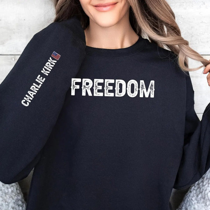 Charlie Kirk Freedom Sweatshirt RIP In Memory Of Charlie Kirk Clothing For Sale Gifts - Image 2