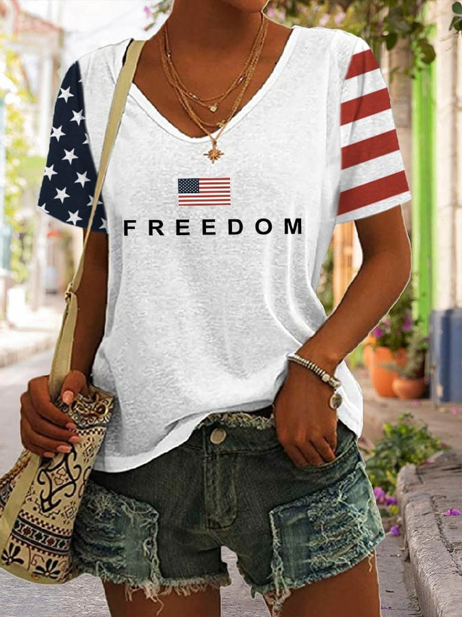 Charlie Kirk Freedom V-Neck Shirt American Patriotic Charlie Kirk Tribute Clothing Gifts