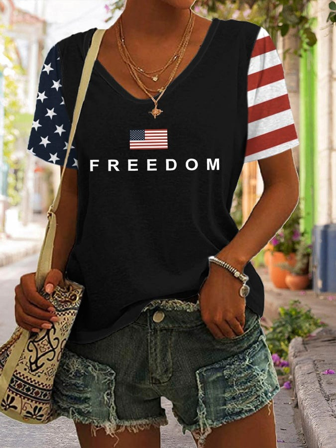 Charlie Kirk Freedom V-Neck Shirt Women's RIP Legend Charlie Kirk Tribute Clothing Gifts