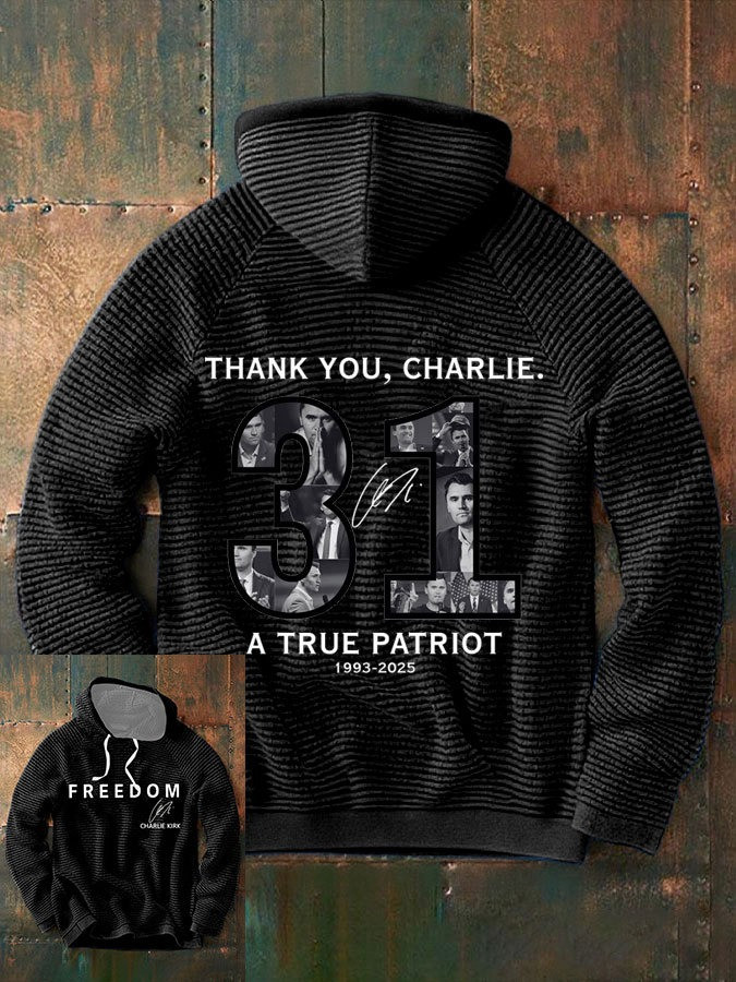 Charlie Kirk Freedom Waffle Hoodie Thank You Charlie A True Patriot Signed CK Clothing