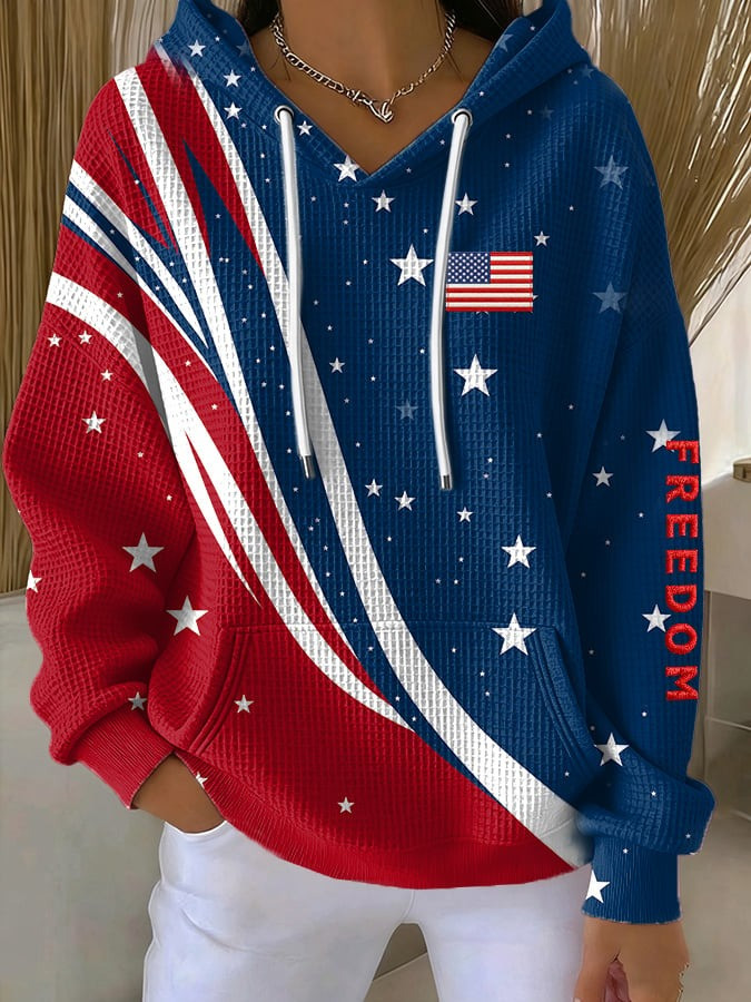 Charlie Kirk Freedom Waffle Hoodie Women's American Flag TPUSA Merch Trump Supporters