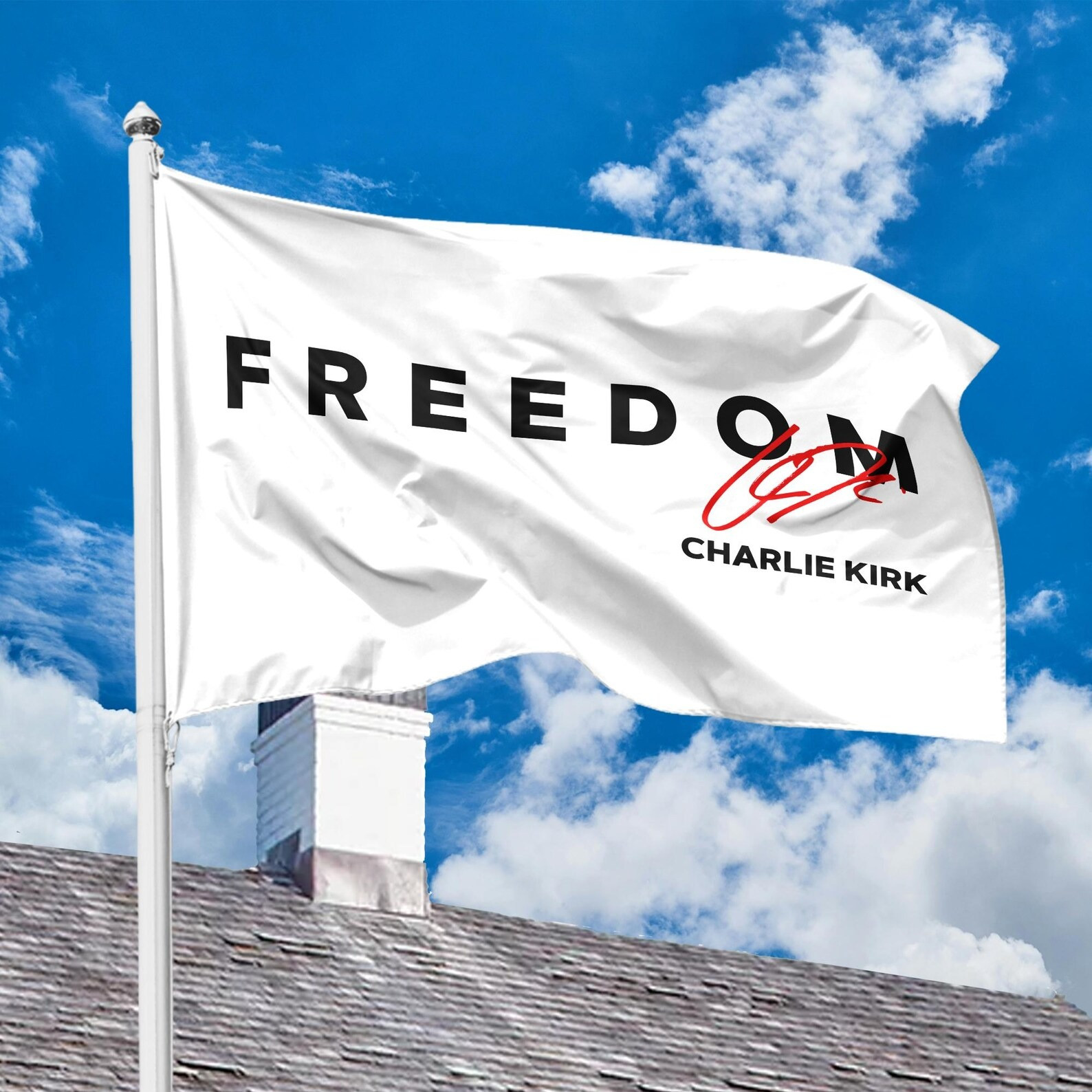 Charlie Kirk Freedom White Flag Signed Signature In Memory Of Charlie Kirk Memorial Merch