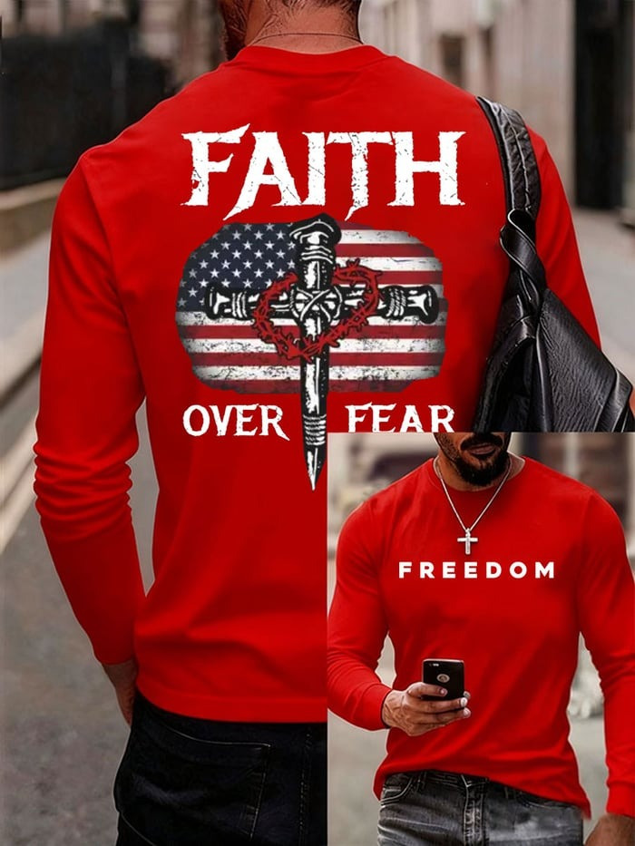 Charlie Kirk Freedom White Men's Long Sleeve Shirt Faith Over Fear Christian Apparel - Image 2