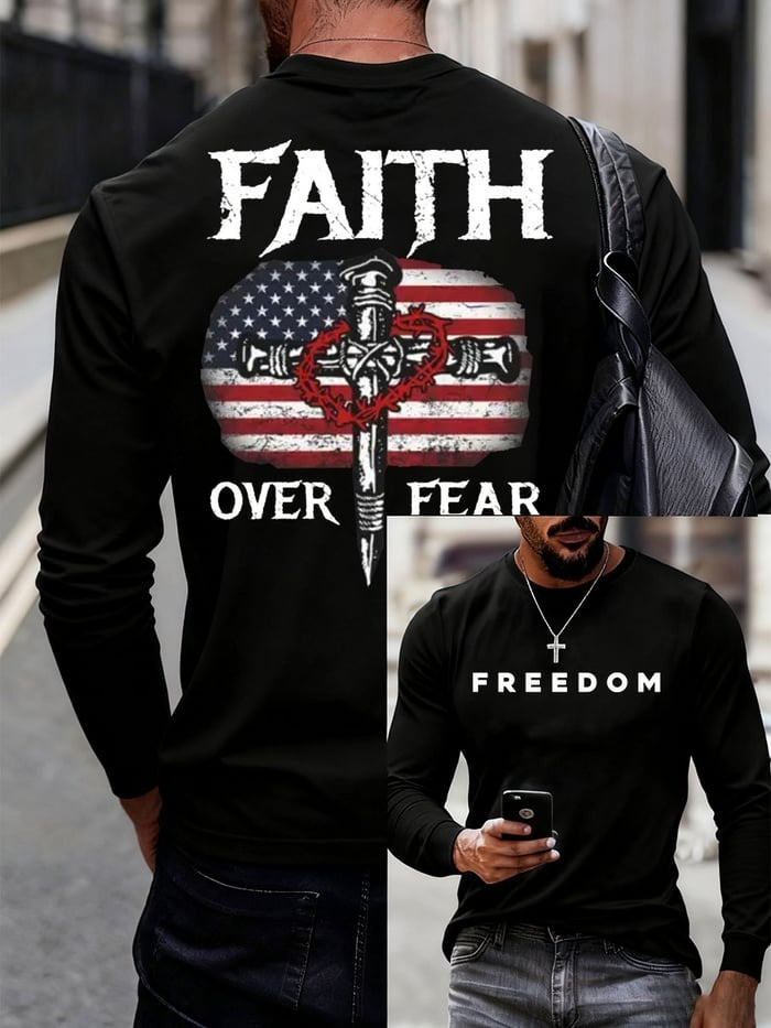 Charlie Kirk Freedom White Men's Long Sleeve Shirt Faith Over Fear Christian Apparel - Image 3