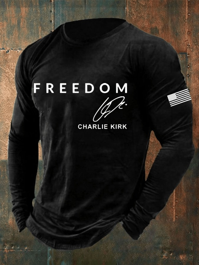 Charlie Kirk Freedom White Men's Long Sleeve Shirt Signature Turning Point USA Clothing