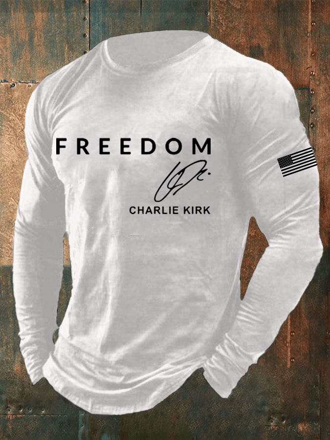 Charlie Kirk Freedom White Men's Long Sleeve Shirt Signature Turning Point USA Clothing - Image 2