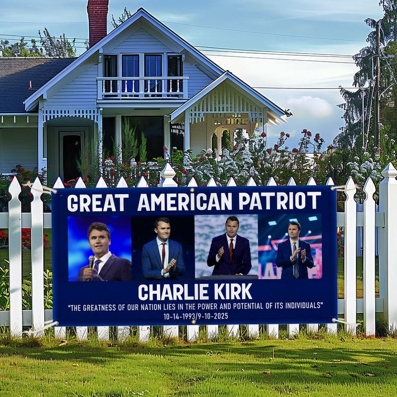 Charlie Kirk Great American Patriot Fence Banner RIP Charlie Kirk Merch Outdoor Decor - Image 2