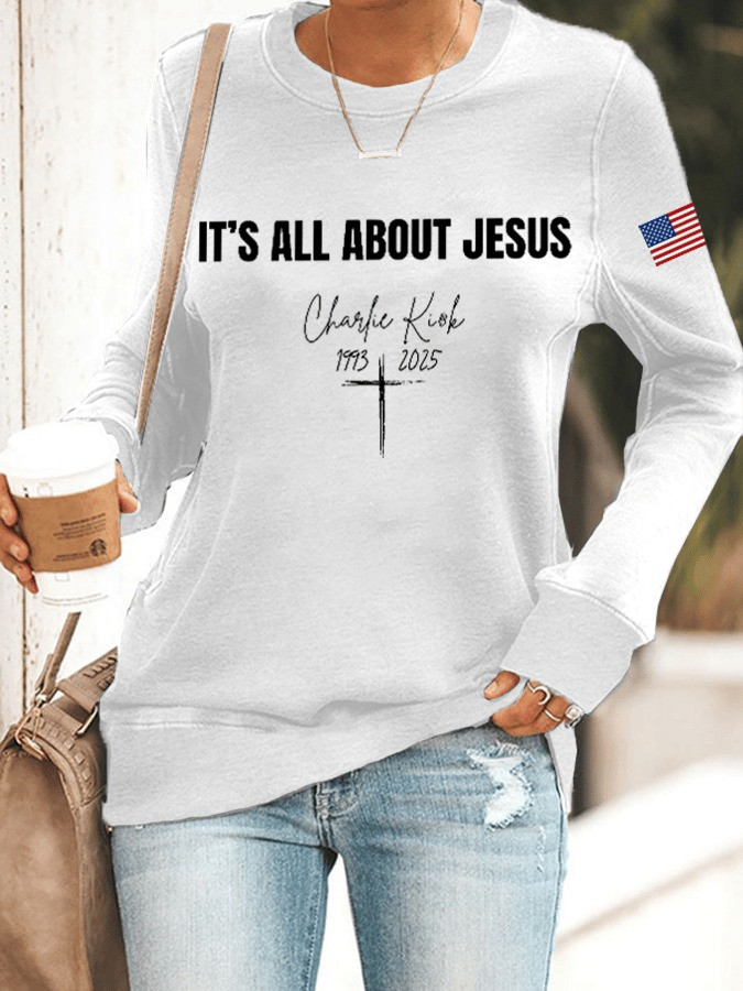 Charlie Kirk It's All About Jesus Red Sweatshirt 1993 2025 Christians Charlie Kirk Clothing - Image 2