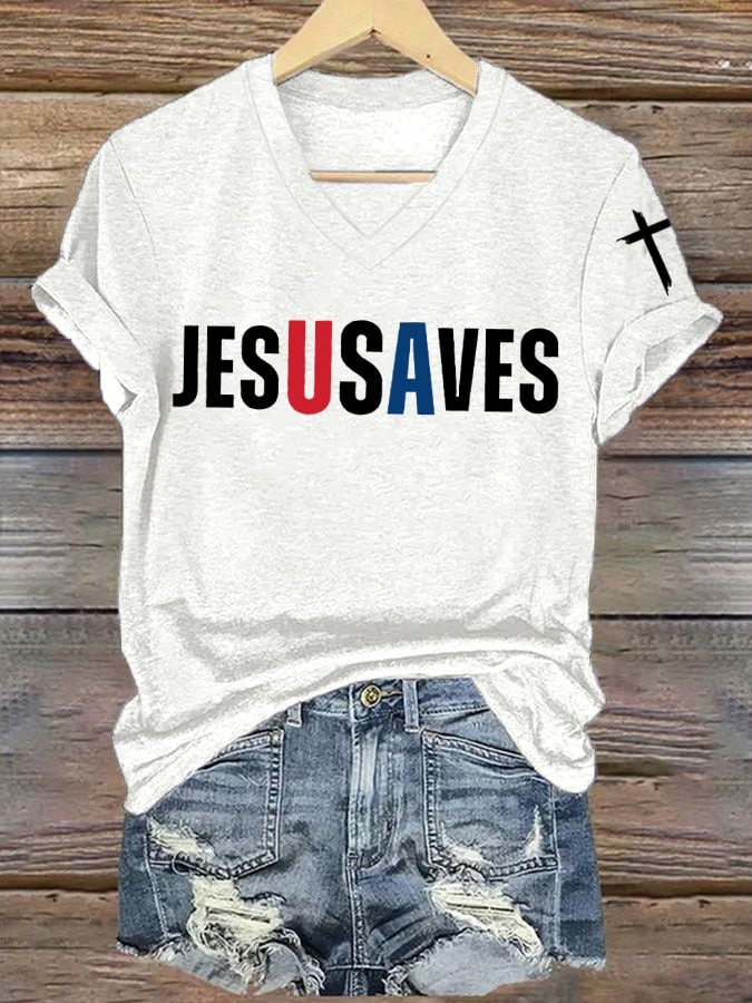 Charlie Kirk Jesu Saves V-Neck Shirt Women's America Patriotic Stand With Charlie Kirk - Image 2