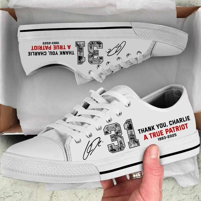 Charlie Kirk Low Top Canvas Shoes Thank You Charlie 31 A True Patriot Signed CK Merch Gifts
