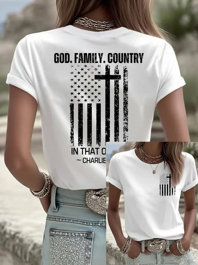 Charlie Kirk Tee Shirt God Family Country In That Order TPUSA Merch Inspired Clothing