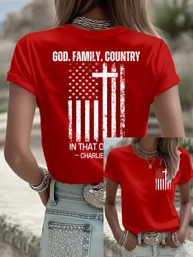 Charlie Kirk Tee Shirt God Family Country In That Order TPUSA Merch Inspired Clothing - Image 2